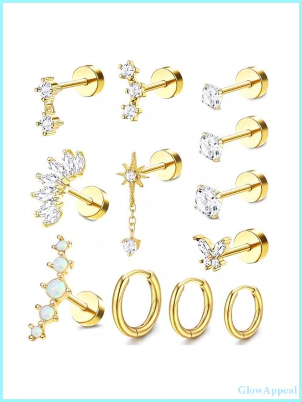 Cartilage Piercing Jewelry Set Flat Back Studs & Hoops Hypoallergenic Surgical